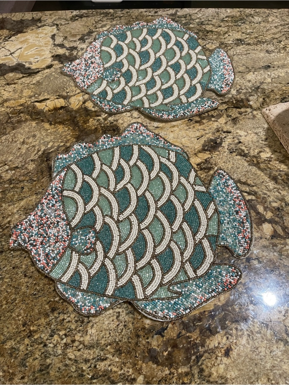 Tahari Home Beaded Charger/Placemats Set of 2- Coastal Designs Brand new!